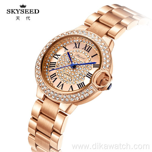 SKYSEED dial diamond gold female watch waterproof quartz